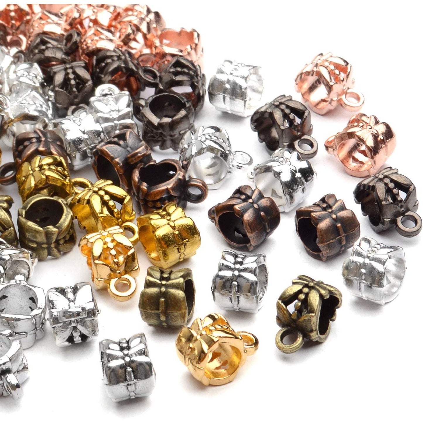 80pcs Antique Tibetan Bail Beads Tube Beads Spacer Rondelle Connectors for Pendant Jewelry Making Crafts, Mixed Colors