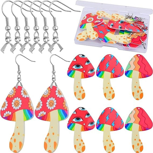 4 Pairs Acrylic Multicolor Mushroom Charms & 8pcs Silver Earring Hooks with Pinch Bail Clasps for DIY Jewelry Making