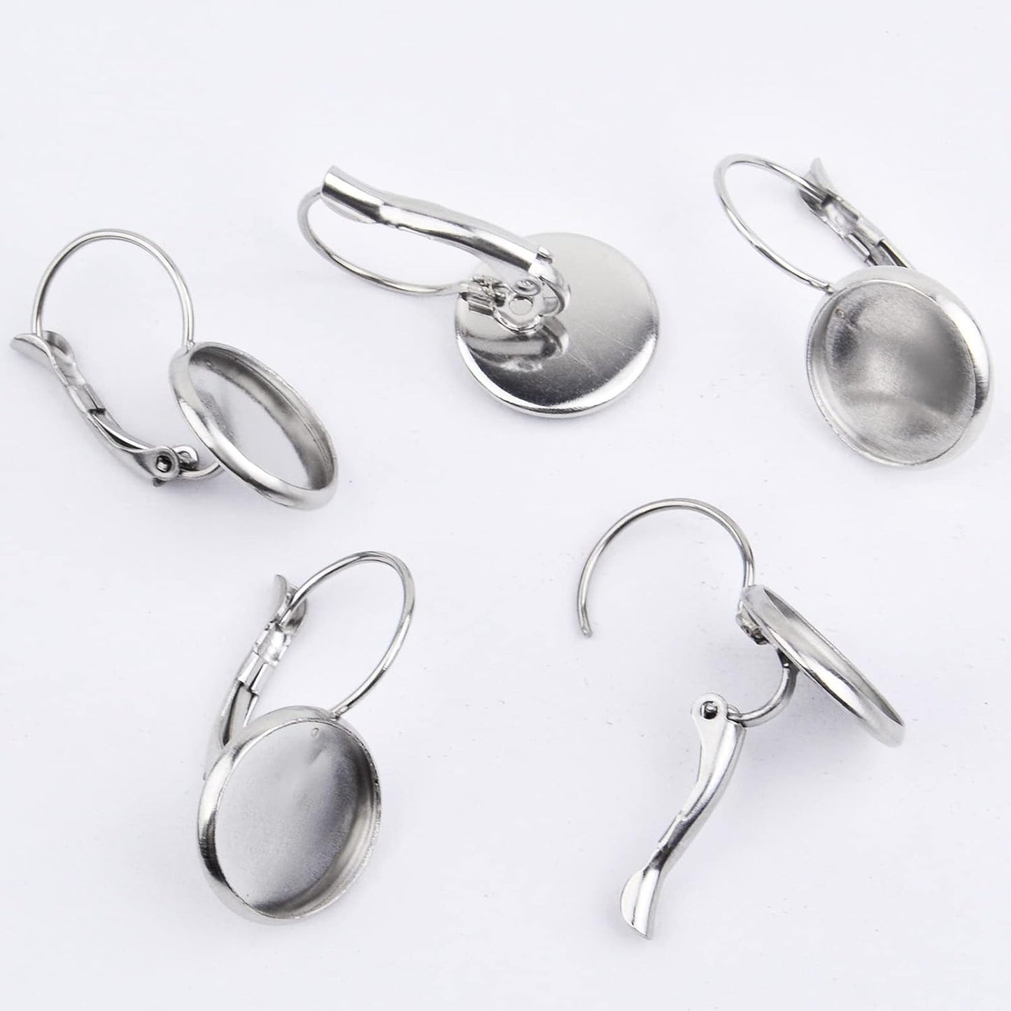 Hook Earring Cabochon Settings, 20 Pieces Lever Back Hook Earrings with Flat Round Tray Blank Cabochon Setting Ear Wires for Earring Designs(12 mm)