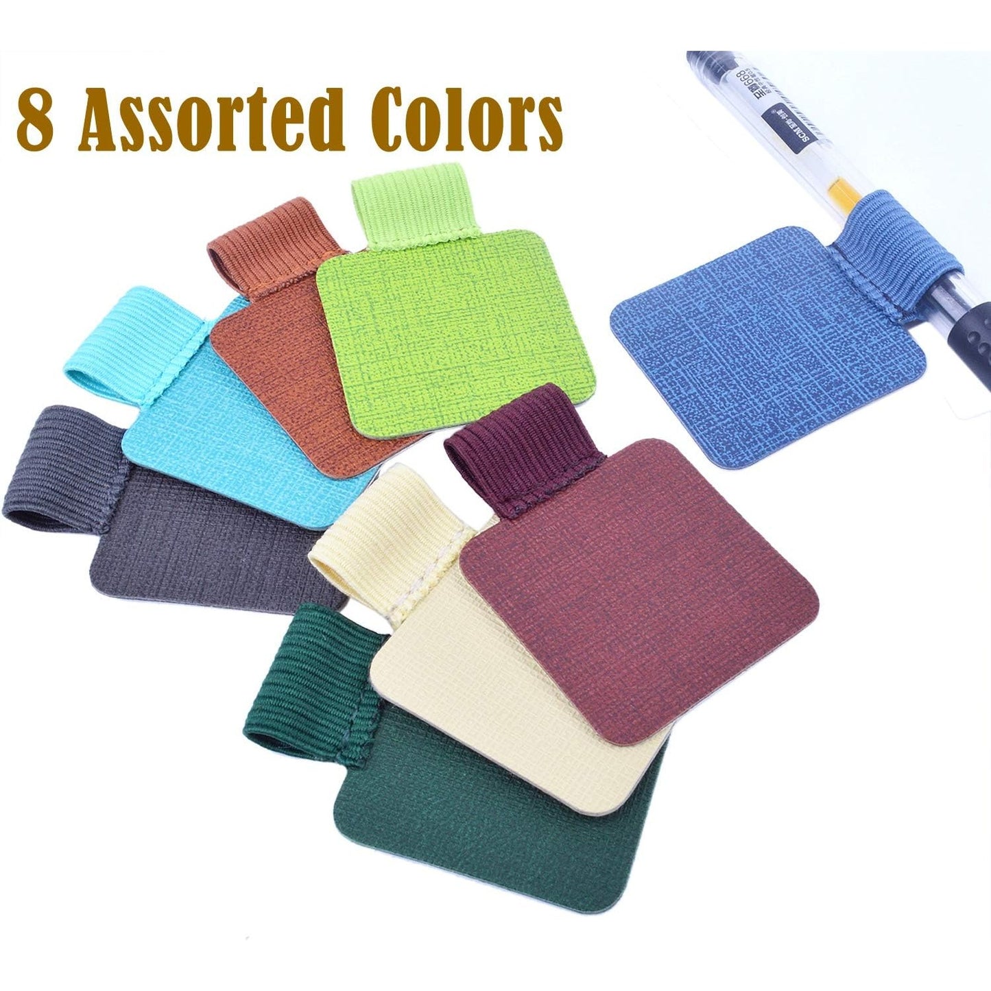 8pcs Self-adhesive Leather Pen Holder with Elastic Loop for Notebooks, Journals,Calendars and Planners(8 Colors)