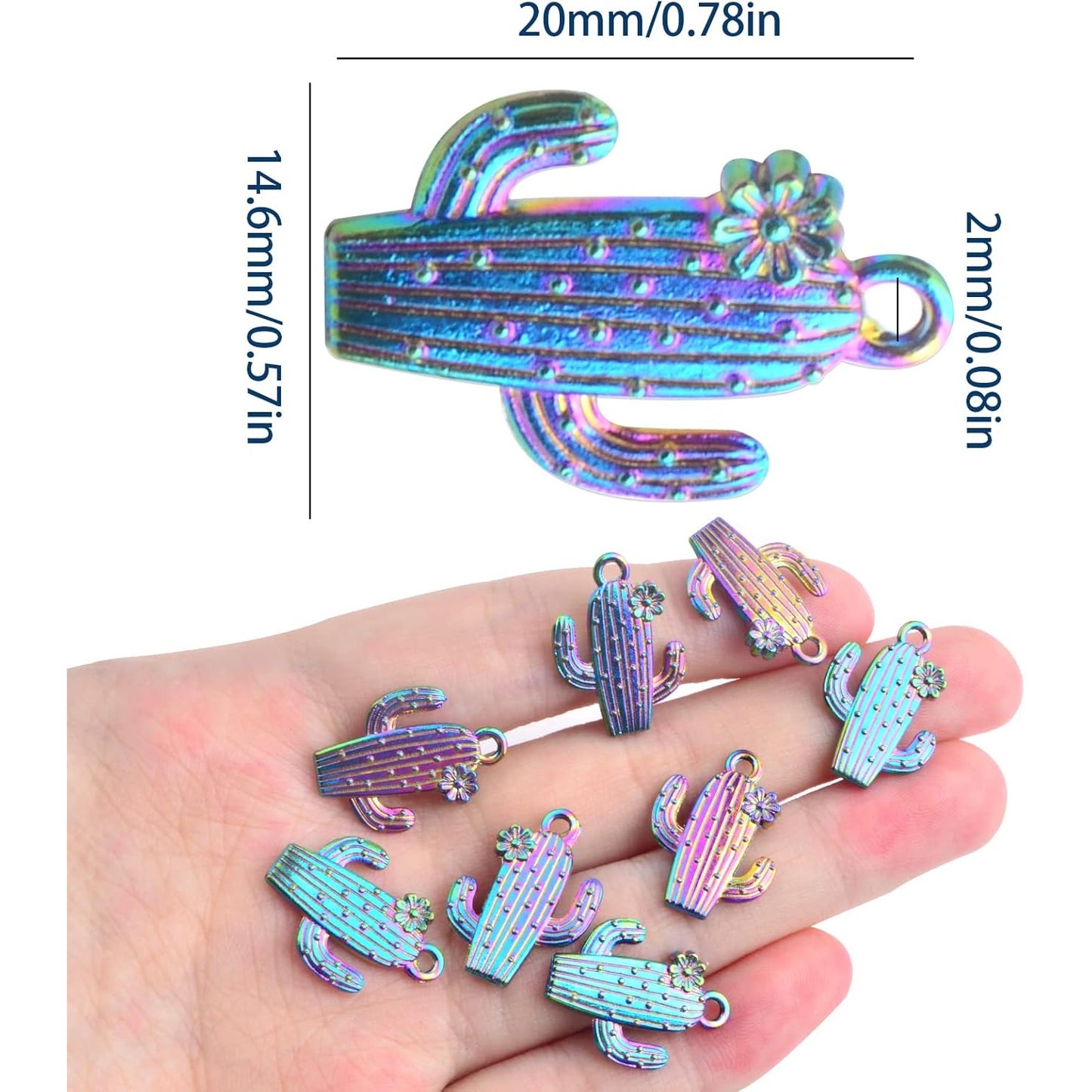 10pcs Alloy Cactus Flower Pendant Charms Tropical Summer Desert Plant Cactus Charms Craft Supplies for DIY Necklace Bracelet Earrings Jewelry Making, Rainbow Color
