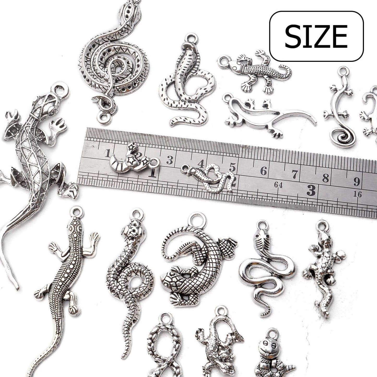 100g Craft Supplies Antique Silver Snake & Lizard Charms Alloy Mixed Style Animal Charms for Bracelet & Necklace Jewelry Making Accessories