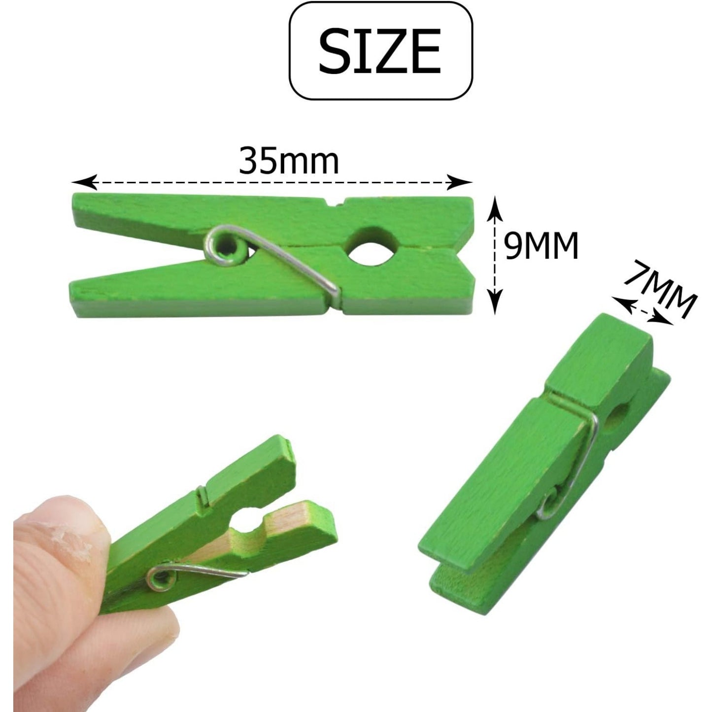 BronaGrand 100pcs Mini Green Wooden Utility Paper Clips and Clothespins