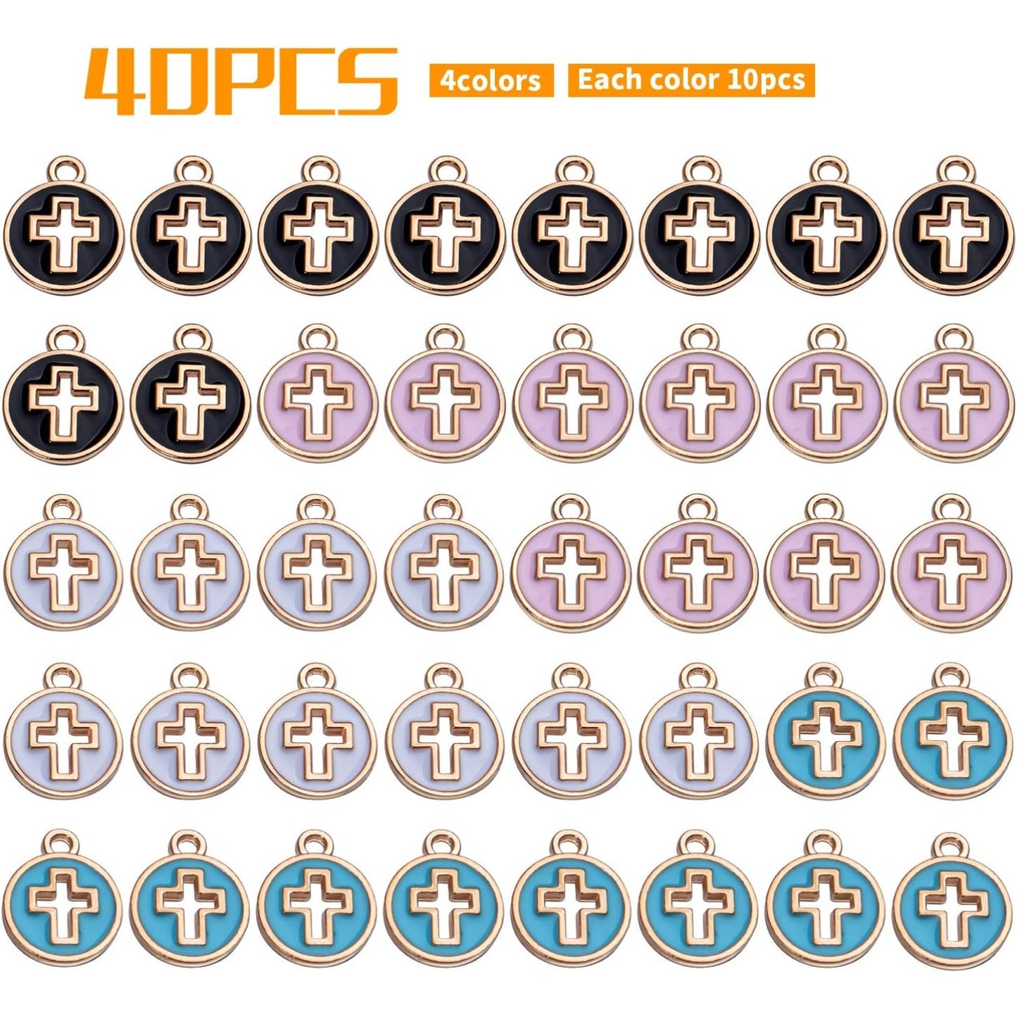 40pcs Round Enamel Cross Charms Alloy Crucifix Charm Pendants for Jewelry Making Bracelet Necklace,4 Colors