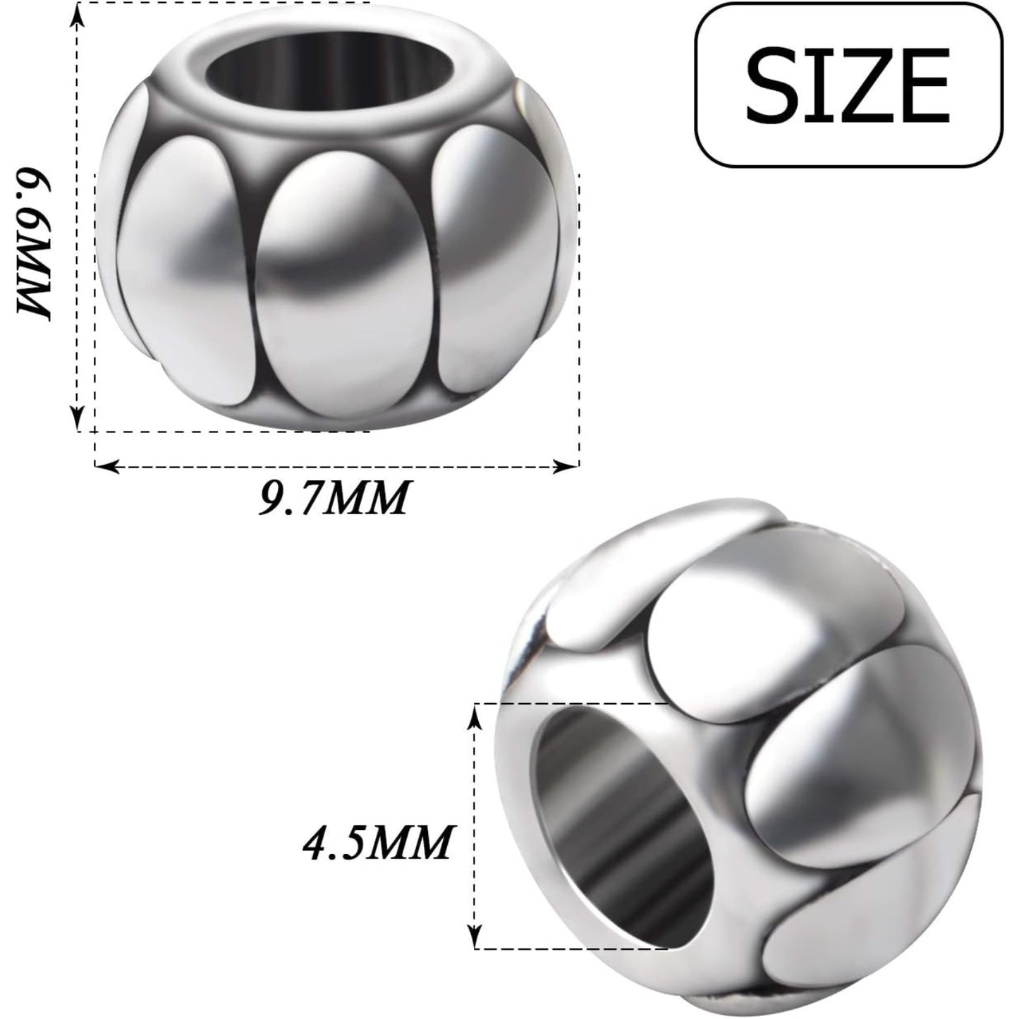 50pcs Antique Silver 5mm Large Hole Spacers Round Spacer Beads Alloy European Style Tube Beads Jewelry Spacer Charms for DIY Bracelet Jewelry Crafts Making