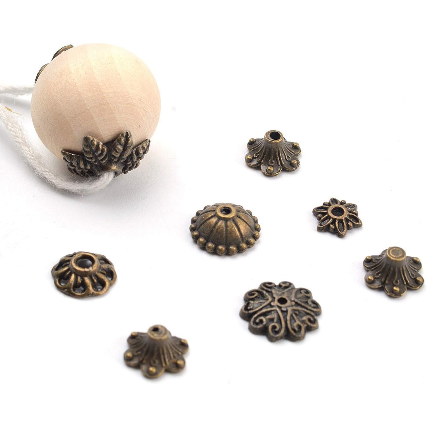 100 Gram(About 150-250pcs) Bali Style Jewelry Making Metal Bead Caps Deluxe New Mix,Bronze