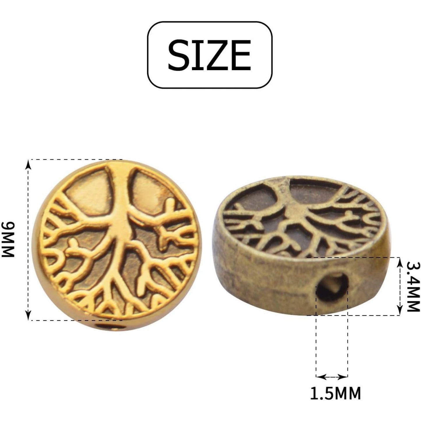 60pcs Antique Tree of Life Beads Mixed Loose Spacer Beads Metal Jewelry Findings for Making Necklace Bracelet Craft,3 Colors