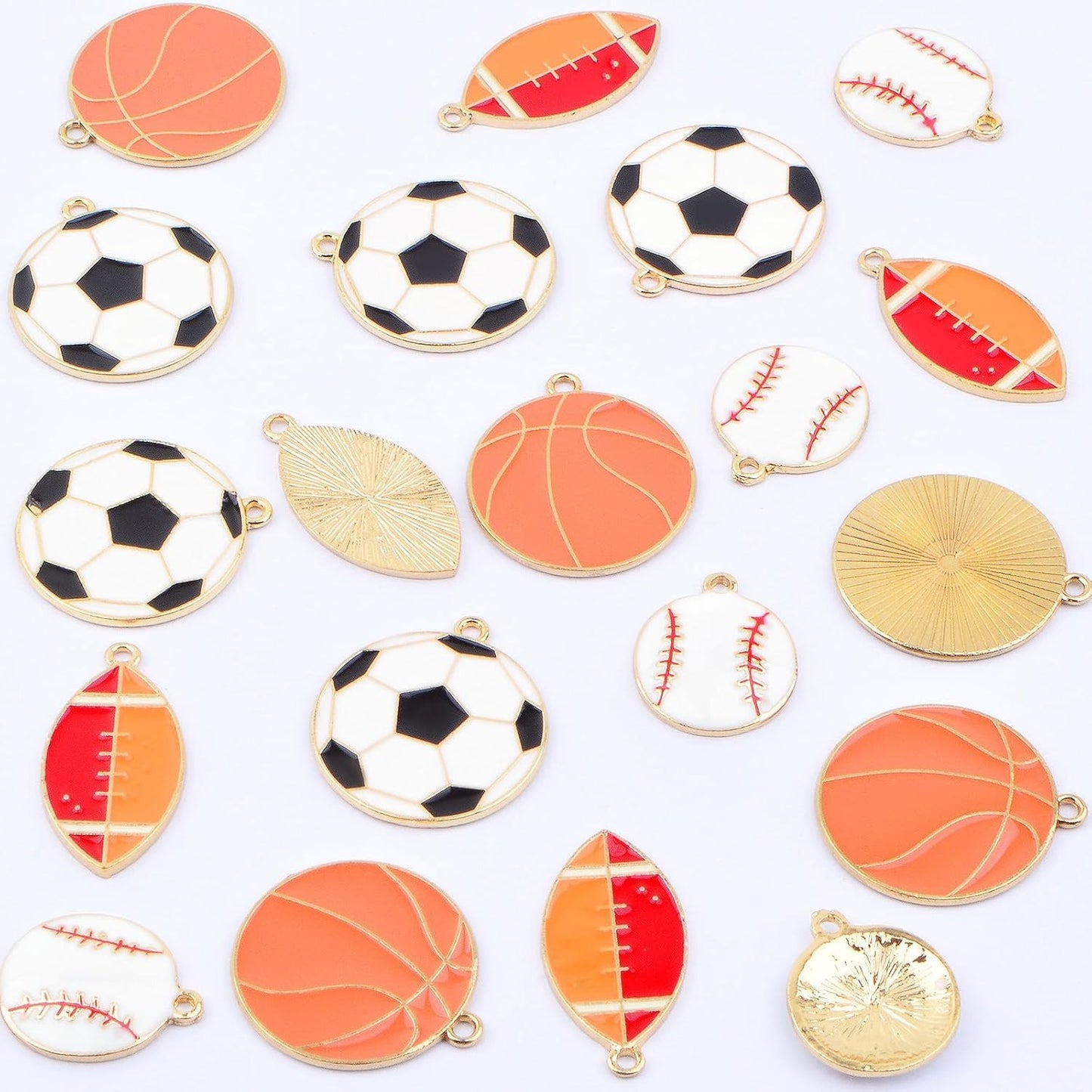 20pcs Enamel Sports Ball Charms Mixed Alloy Football Basketball Baseball Rugby Pendants Craft Supplies for DIY Necklace Bracelet Keychains Jewelry Making Decoration, 4 Styles