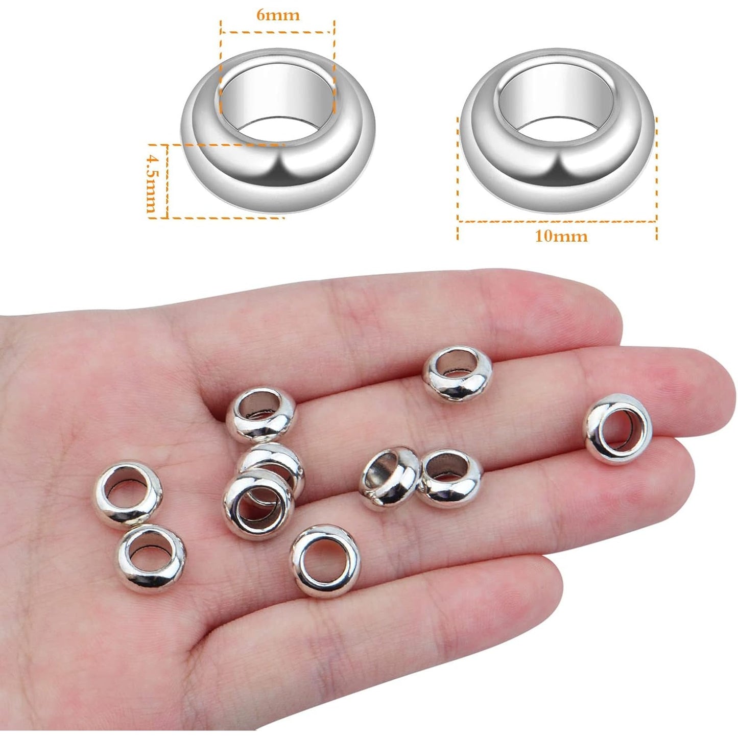 60pcs Rondelle Large Hole Spacer Beads Tibetan European Spacer Loose Hole Metal Beads for Necklace Bracelet Jewelry Making,10×6×5mm