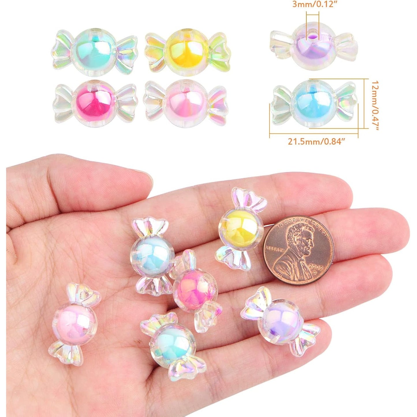 120 Gram (About 90pcs) Acrylic Candy Bow Beads Mixed Colors Cute Candy Shape Beads Shiny Kawaii Charm Beads Embellishments for DIY Hairband Bracelets Necklaces Jewelry Making