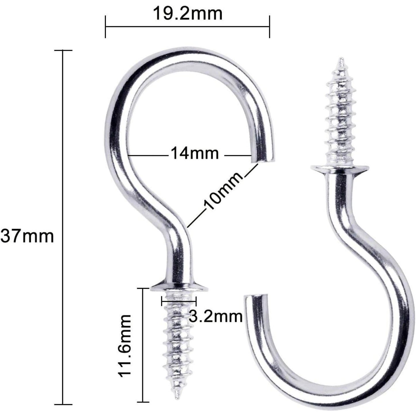 BronaGrand 100pcs Nickel Plated Metal Screw-in Ceiling Hooks Cup Hooks Silver 1inch