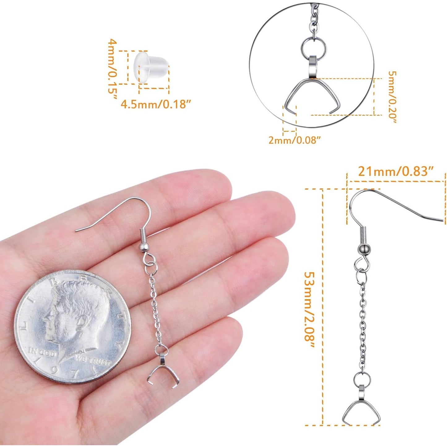 10pcs Stainless Steel Earring Hooks Hypoallergenic French Earring Fish Hooks with Beaded Chains and Pinch Bails, 20pcs Clear Earring Backs for DIY Jewelry Making Supplies