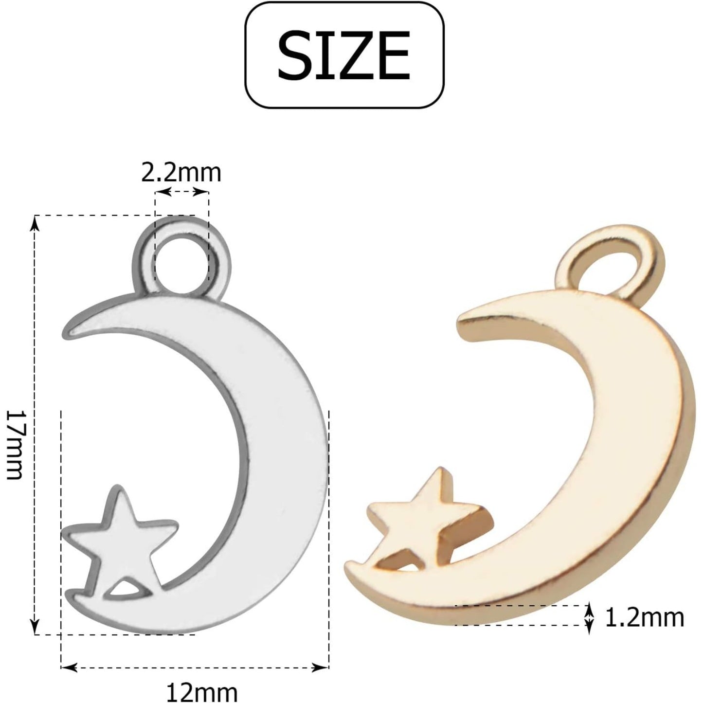 200pcs Crescent Moon and Star Charms Pendants Alloy Jewelry Findings for Crafting Making Earrings Necklace Bracelets,Gold and Silver