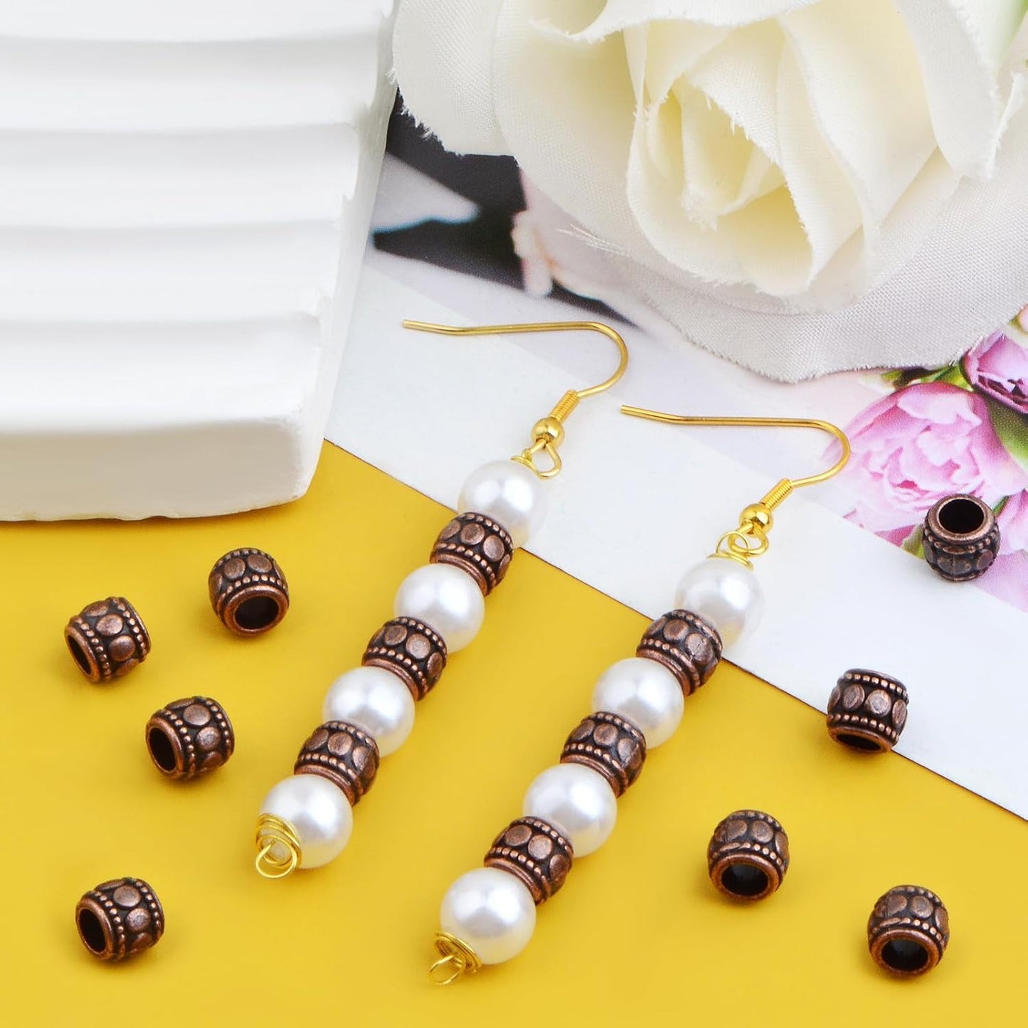100pcs Round Tube Spacer Beads Alloy Large Hole Column Beads Antique Red Copper Loose Charm Beads Accessories for DIY European Bracelet Necklace Jewelry Making, Hole: 4 mm