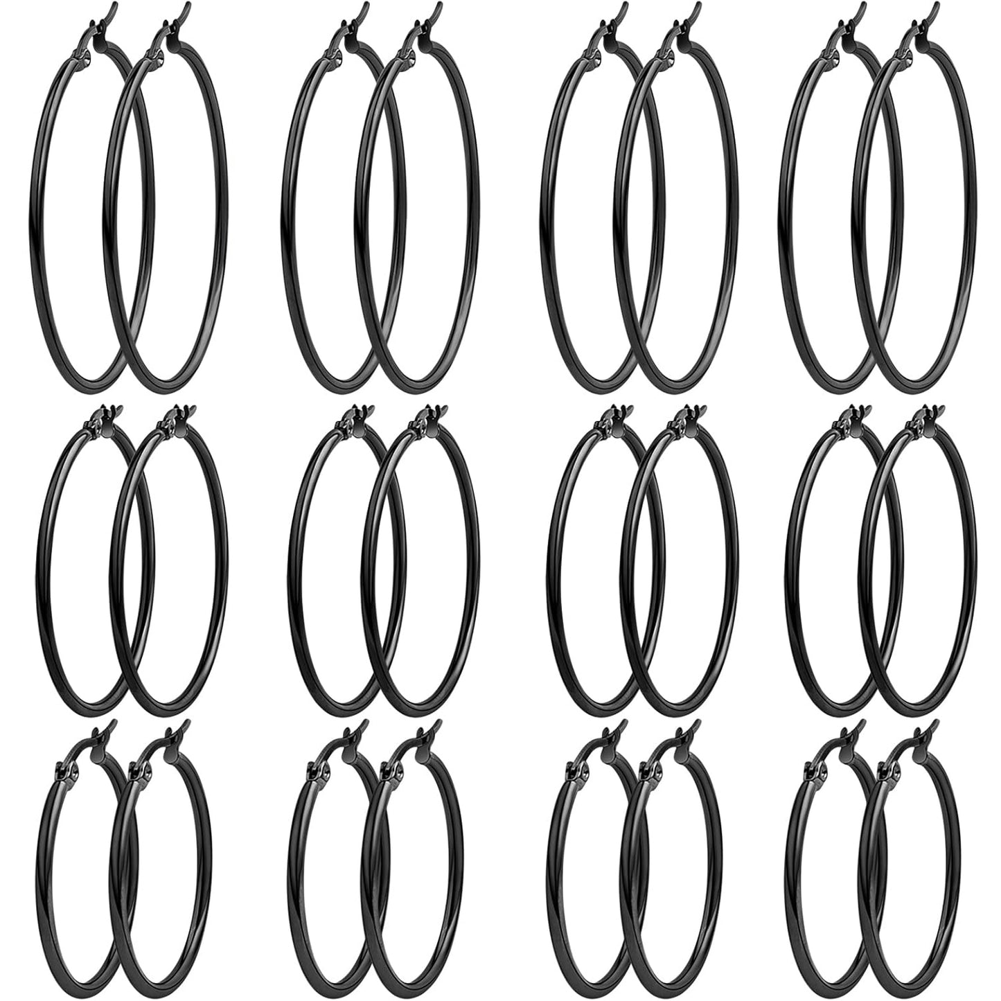 12 Pairs 3 Sizes 4 Colors Hypoallergenic Earring Hoops Findings Stainless Steel Hoops Earrings Set Big Open Beading Hoop Earrings for DIY Art Crafts Jewelry Making