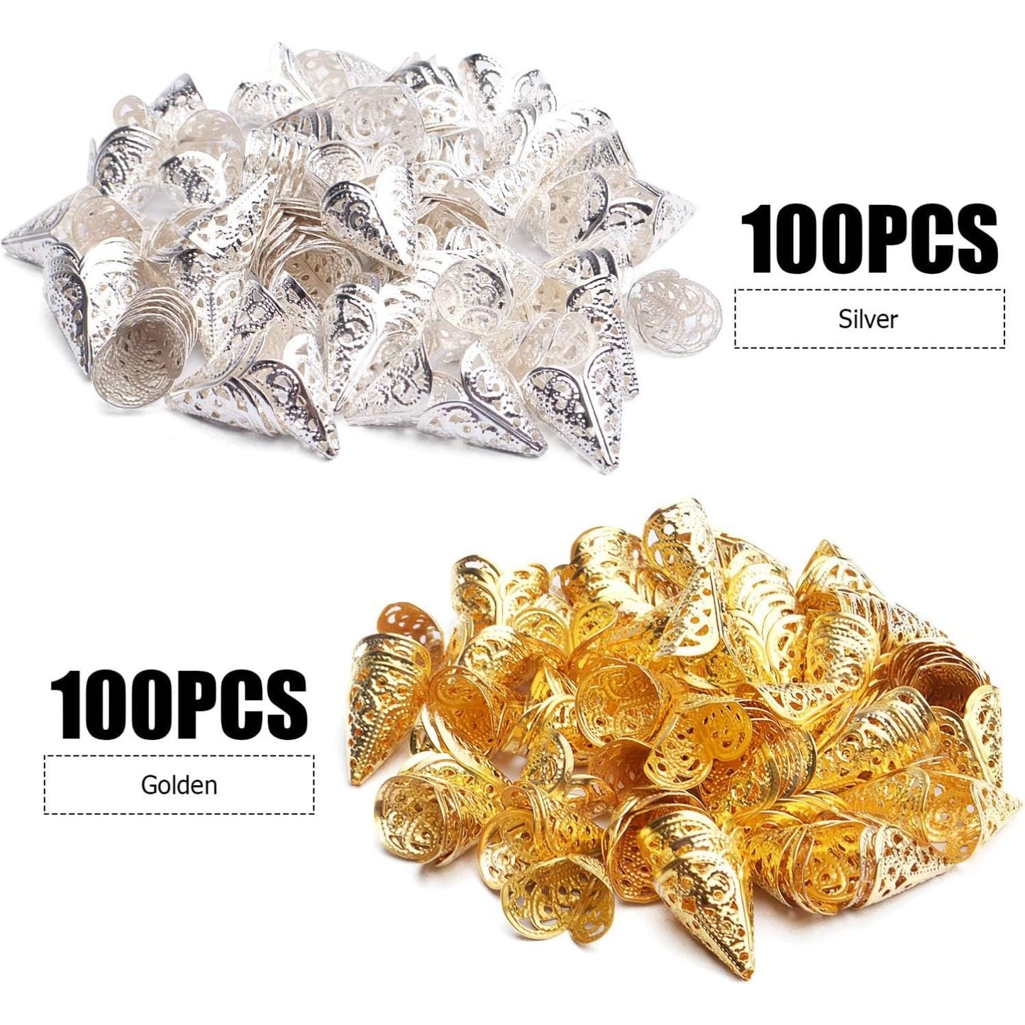 Bead Caps,200Pcs Filigree Cone Beads Cap Alloy Hollow Flower Bead Caps for Bracelet Jewelry DIY Craft Making