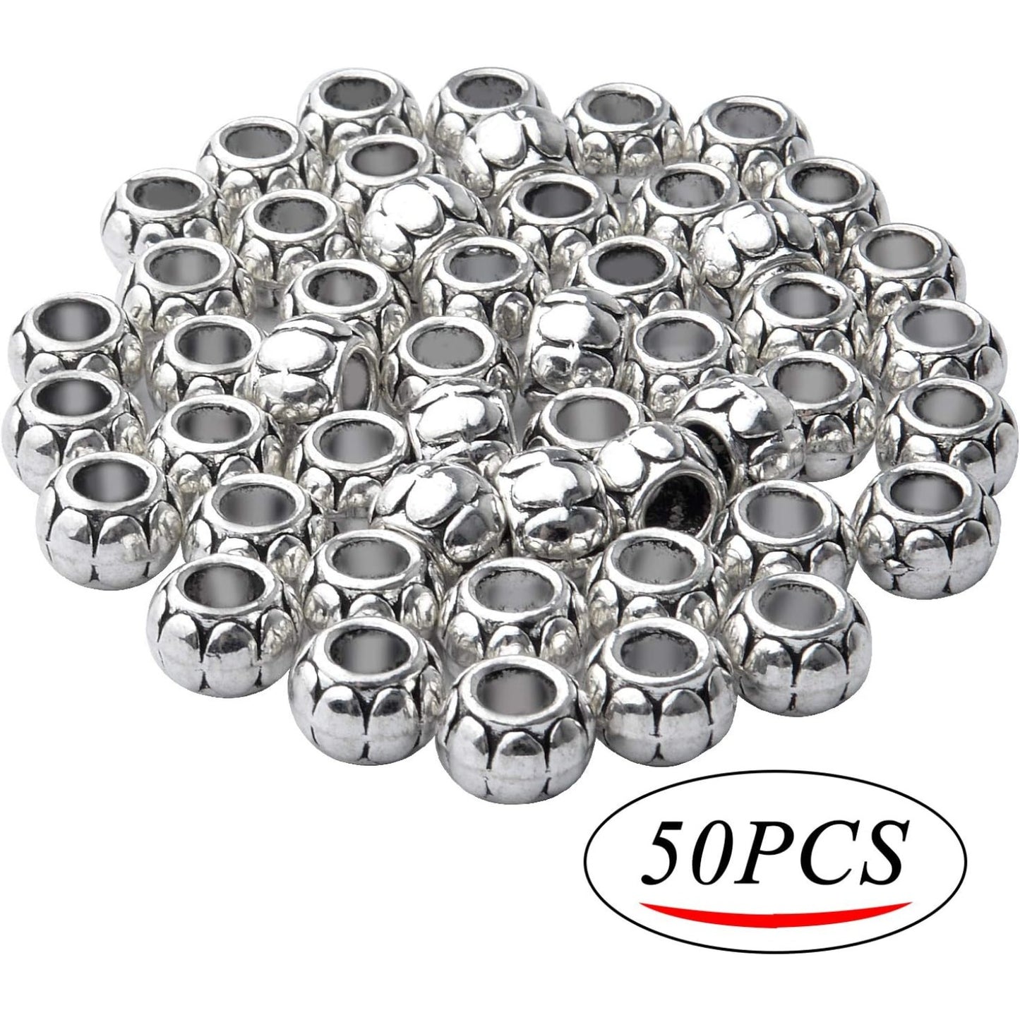 50pcs Antique Silver 5mm Large Hole Spacers Round Spacer Beads Alloy European Style Tube Beads Jewelry Spacer Charms for DIY Bracelet Jewelry Crafts Making