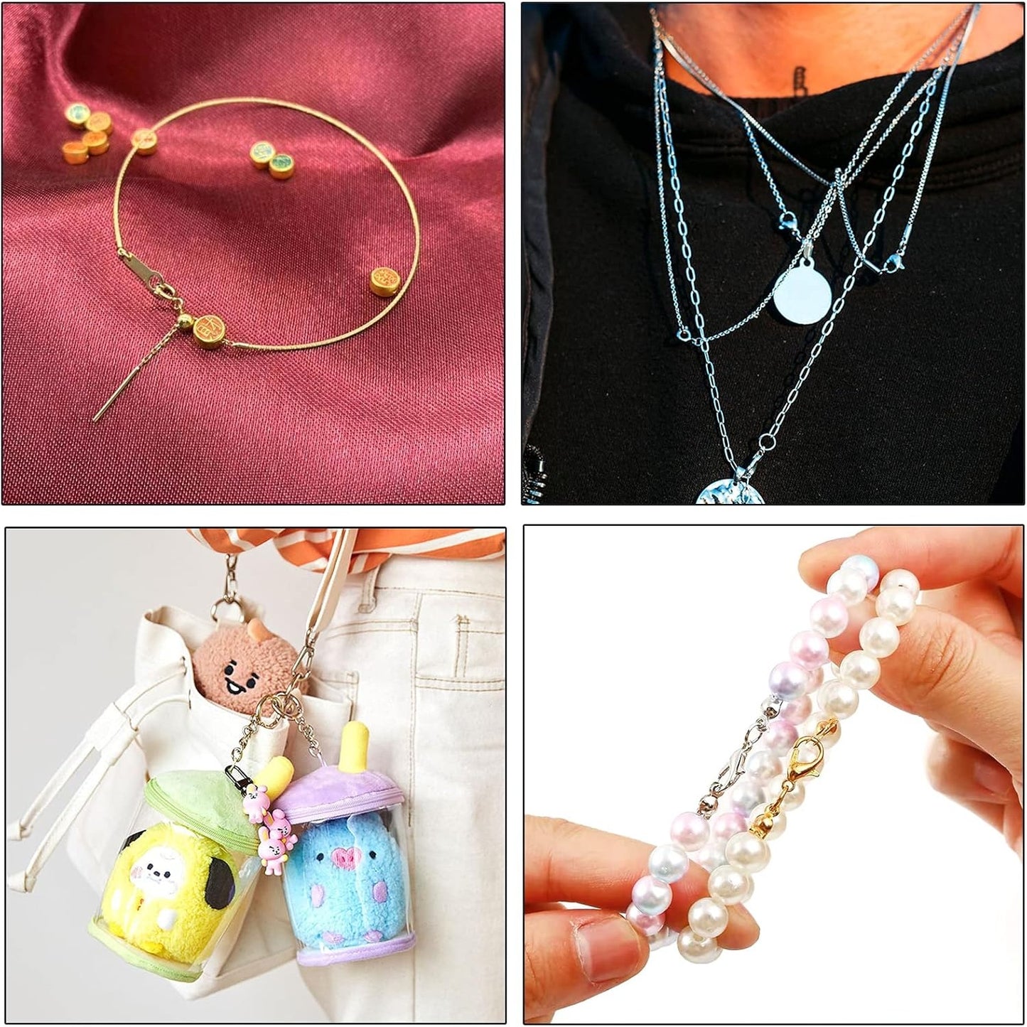 500pcs Jewelry Making Accessories Kit, 200pcs Knot Covers Clamshell Fold-Over Bead Tips 100pcs Lobster Claw Clasps and 200pcs Open Jump Rings Connectors for Jewelry Making Supplies, Gold