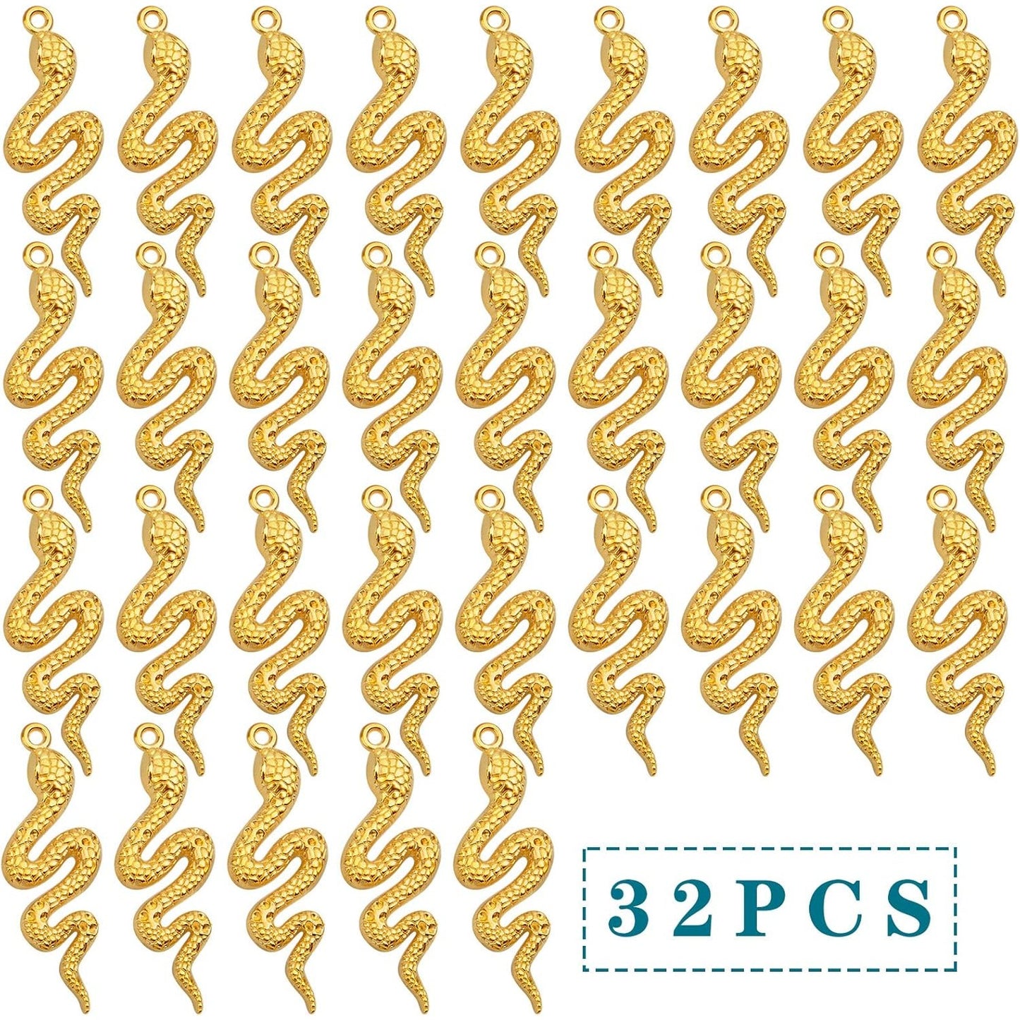 32pcs Snake Charms - Alloy Cobra Pendant for Bracelets Necklaces DIY Jewelry Craft Making Supplies, 4 Colors