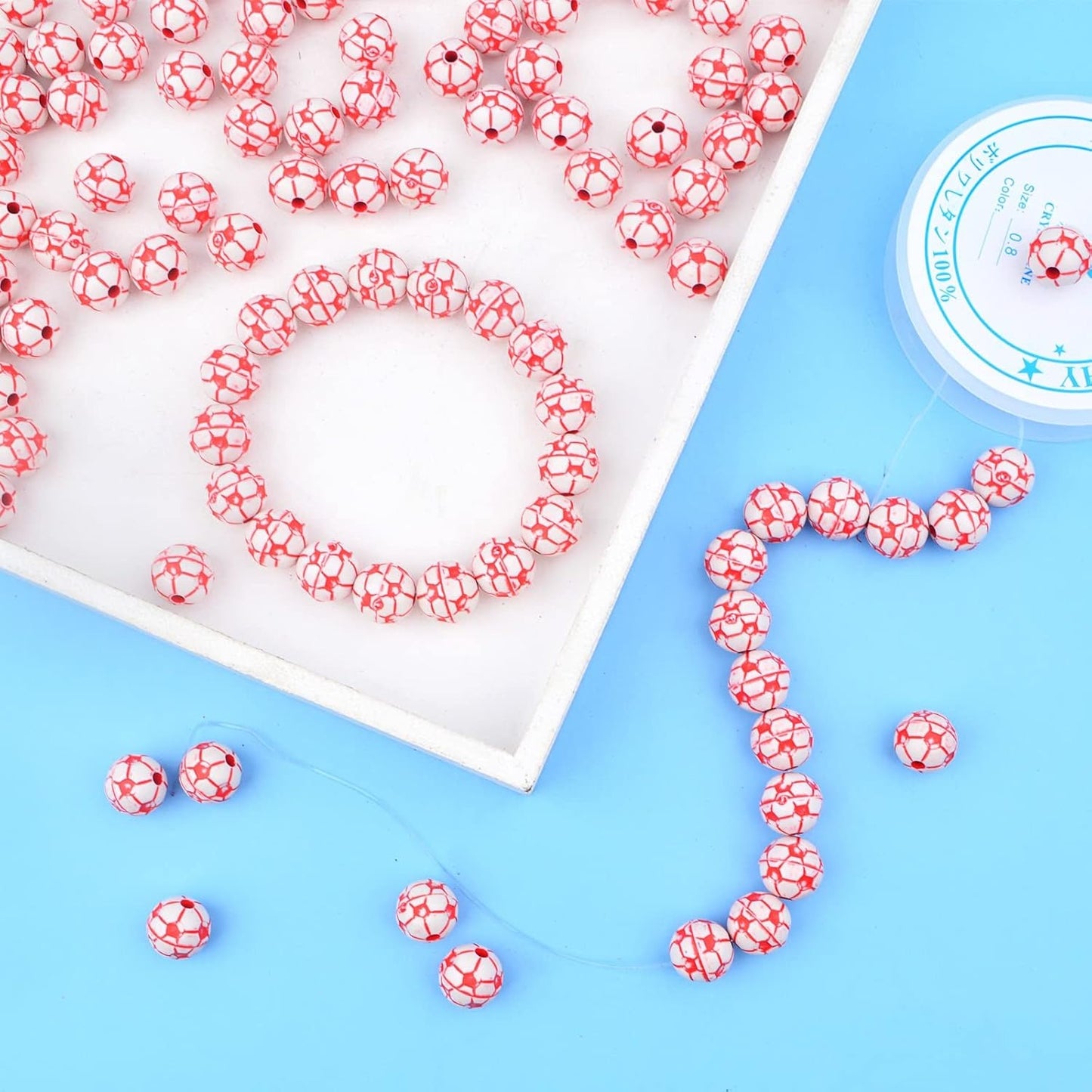 120pcs American Football Beads Acrylic Football Sport Spacer Beads with A Roll of Elastic Crystal Rope Craf Supplies for DIY Necklace Bracelet Keychain Jewelry Making