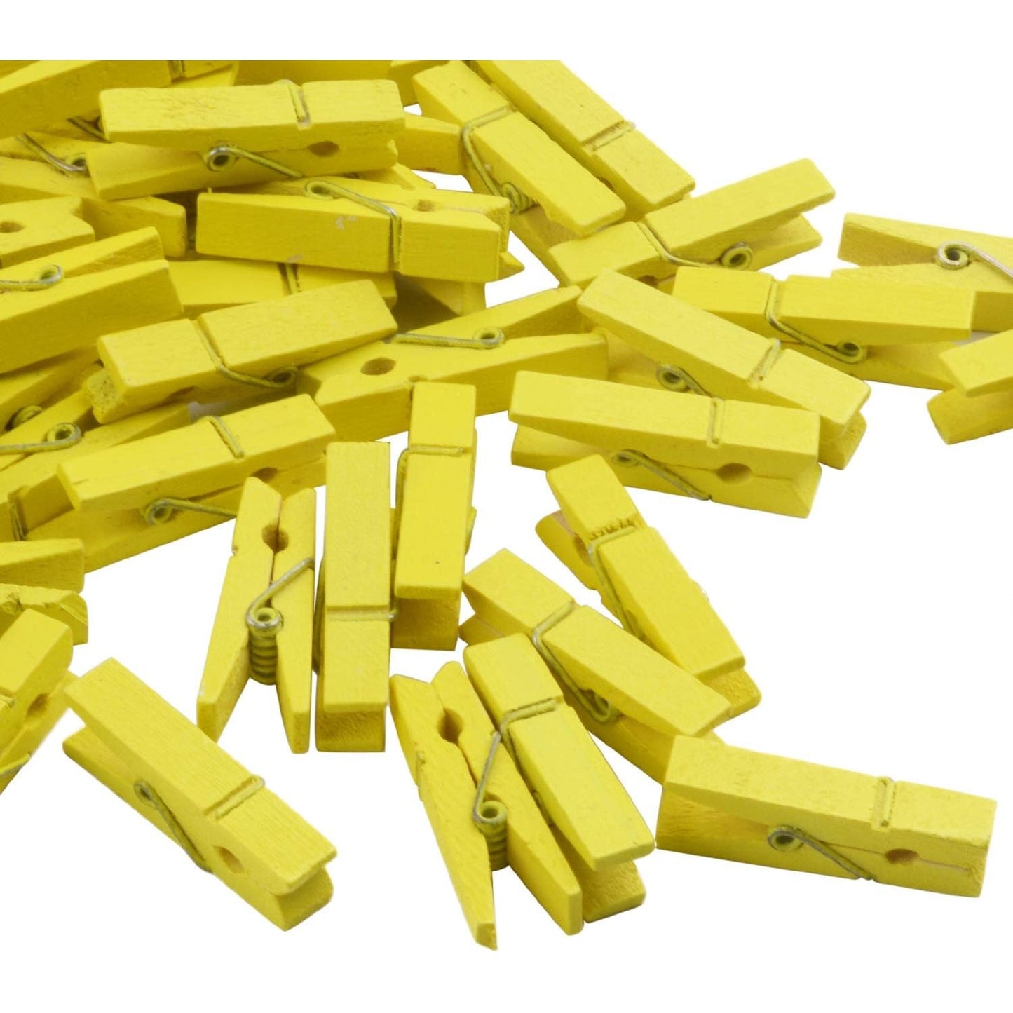 BronaGrand 100pcs Mini Yellow Wooden Utility Paper Clips, Clothespins, Photo Clips