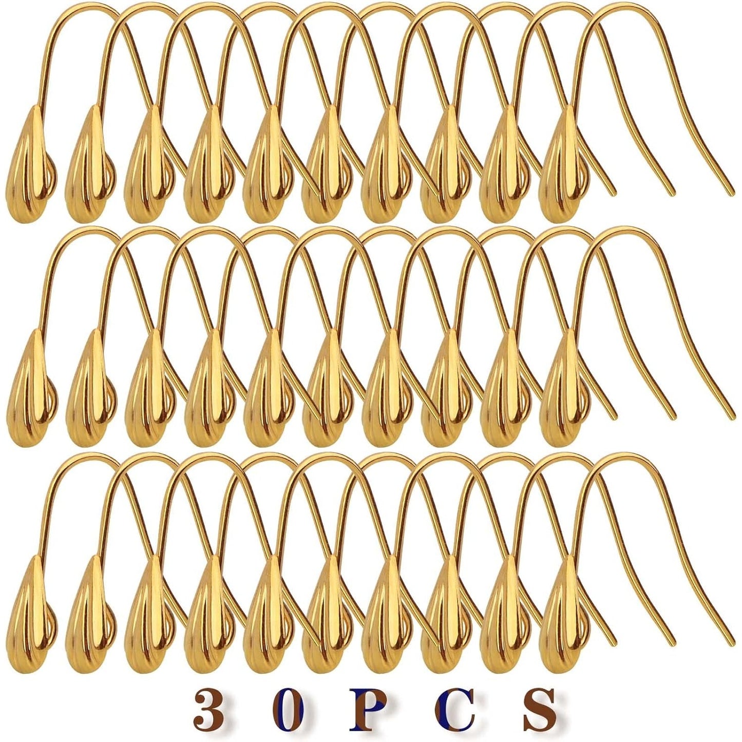 30 Pieces Golden Plated Earring Hooks Hypoallergenic Brass Ear Wire Fish Hooks with Teardrop Shape Dangle Earrings for DIY Earring Jewelry Making Findings
