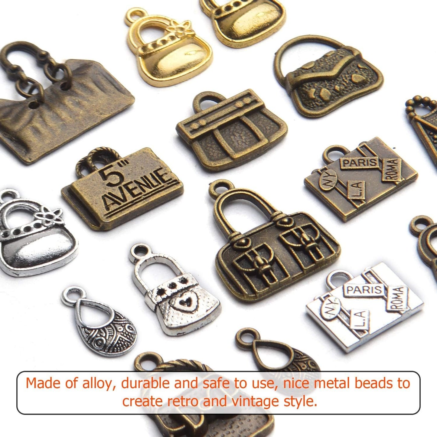 Bag Pendants Jewelry, 100g(About 30-60pcs) Antique Handbag Women Bag Pendants Creative Purse Charms Pendant Crafts for Birthday Gifts Bracelet Necklace Earring Jewelry Making