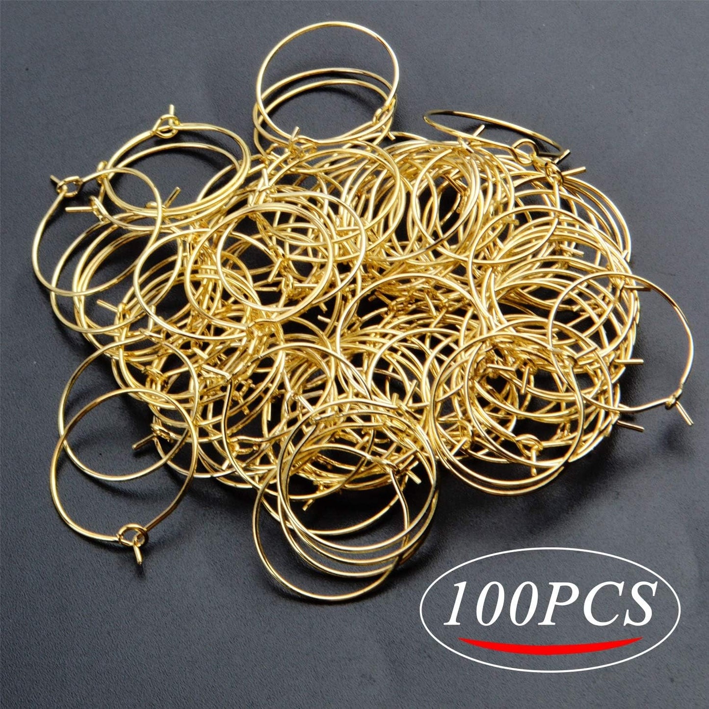 BronaGrand 100 Pieces Gold Plated Wine Glass Charm Rings Earring Hoops 20mm