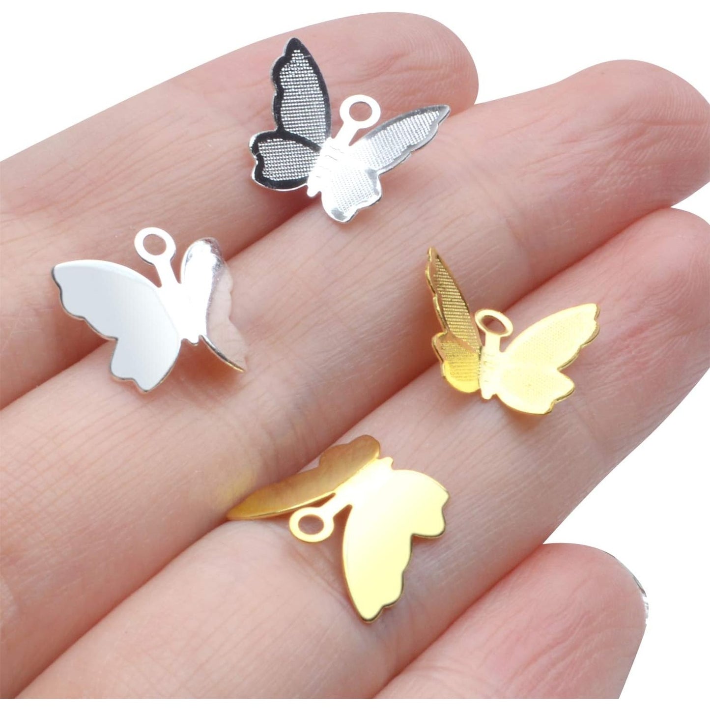 Butterfly Pendant Charms, 200 Pcs Mini Butterfly Charms Brass Butterfly Insect Pendant Craft Supplies Jewelry Findings Accessory for DIY Necklace Bracelet, Golden and Silver, 12.7x11mm