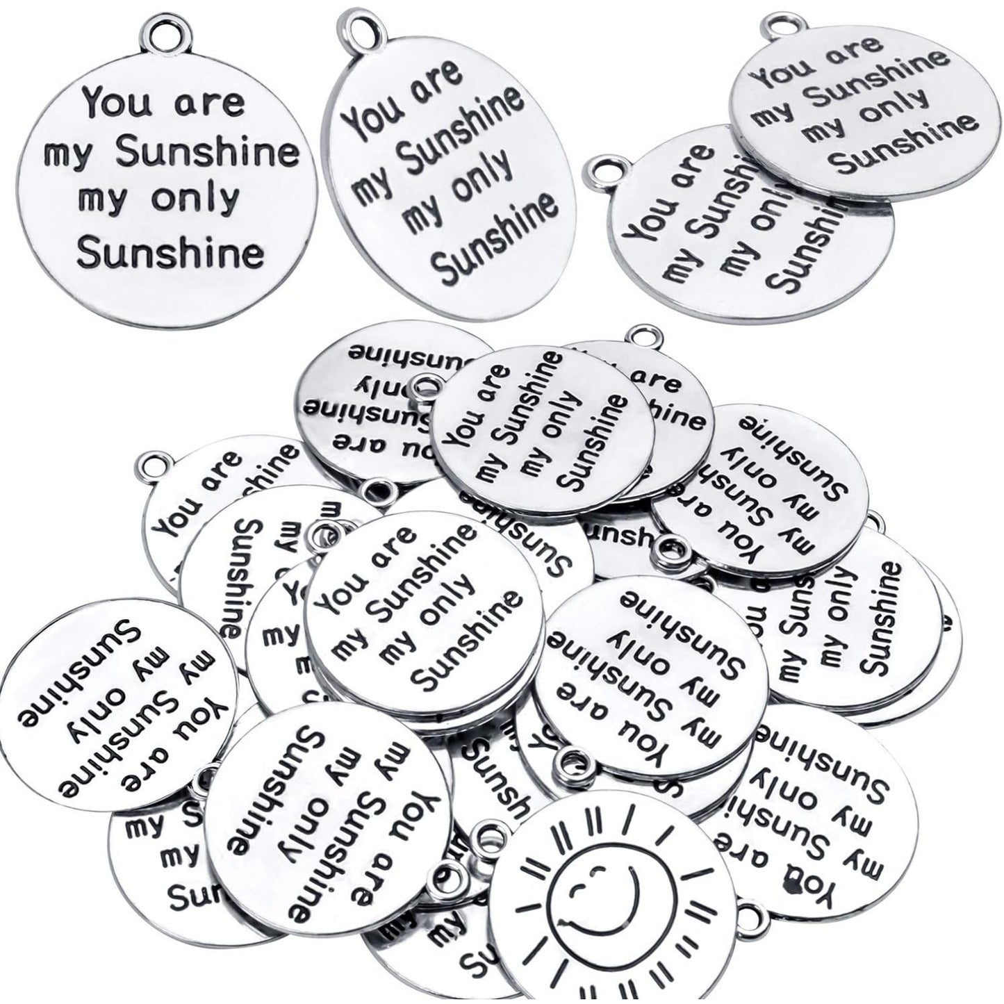 Inspirational Words Charms, 30pcs Lettering Saying Pendants (you are my sunshine my only sunshine) Charms Beads Jewelry Findings for DIY Necklace Bracelet - Double-Sided Design
