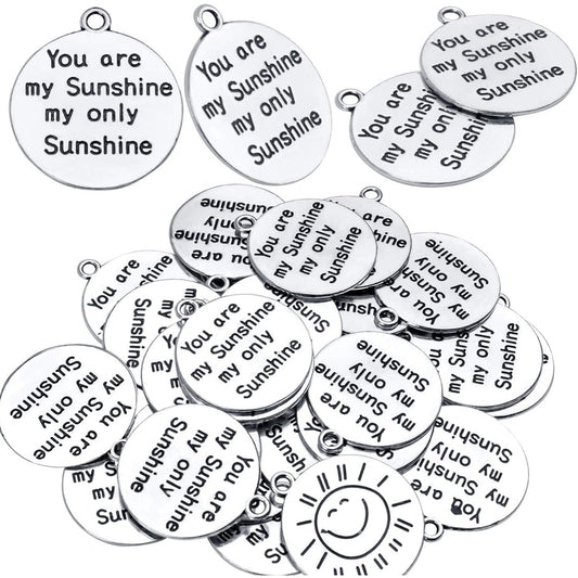 Inspirational Words Charms, 30pcs Lettering Saying Pendants (you are my sunshine my only sunshine) Charms Beads Jewelry Findings for DIY Necklace Bracelet - Double-Sided Design