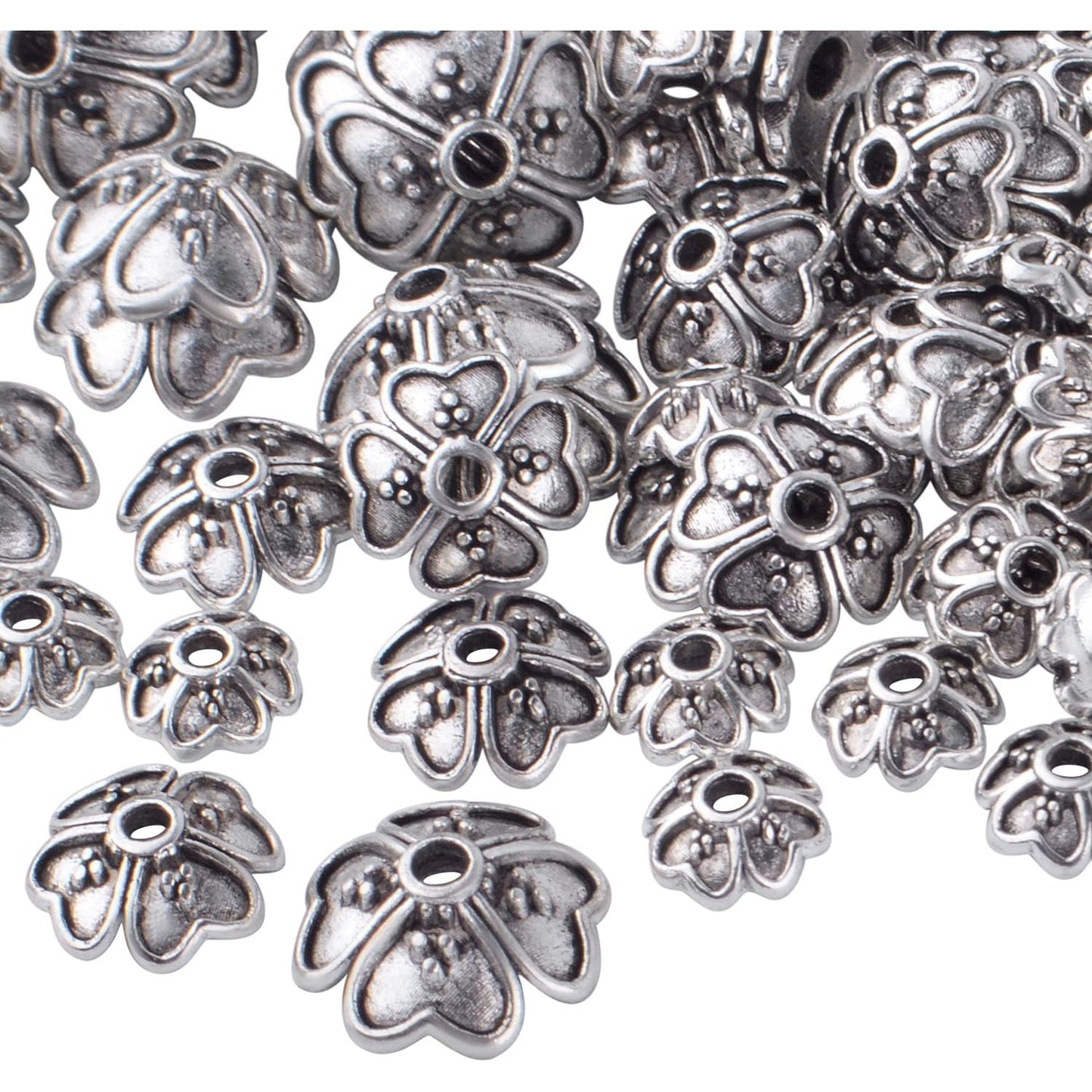 Spacer Beads Caps, 200pcs Antique Silver Flower Bead Caps Alloy Bead End Caps Flower Spacers Beads Craft Supplies for Jewelry DIY Earrings Bracelet Making Accessories, 3 Sizes