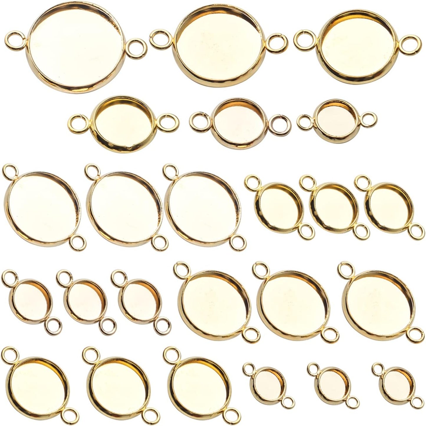 24pcs Stainless Steel Round Blank Bezel Pendant Cabochon Connectors Stud Earring Pendant Trays Blanks Links for DIY Jewelry Making Photo Resin Art Crafts, 6 Sizes