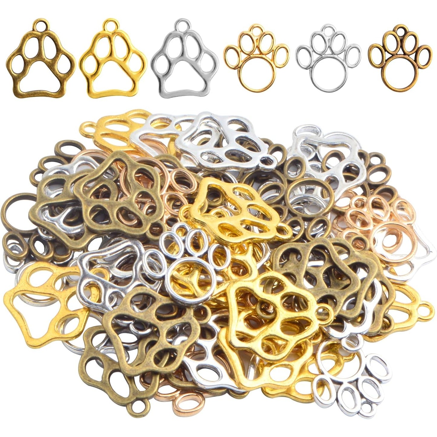 60pcs 2 Styles Animal Paw Print Pendant Charms Tibetan Alloy Bear Footprint Cat Paw Charms Craft Accessories for DIY Bracelet Earrings Jewelry Making Findings, 3 Colors