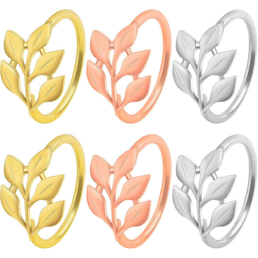 6 Pieces Leaf Napkin Rings Set Metal Napkin Holder Ring Buckles Napkin Band Adornment Dining Table Setting for Wedding Christmas Party Banquet Dinner Decor, 3 Colors