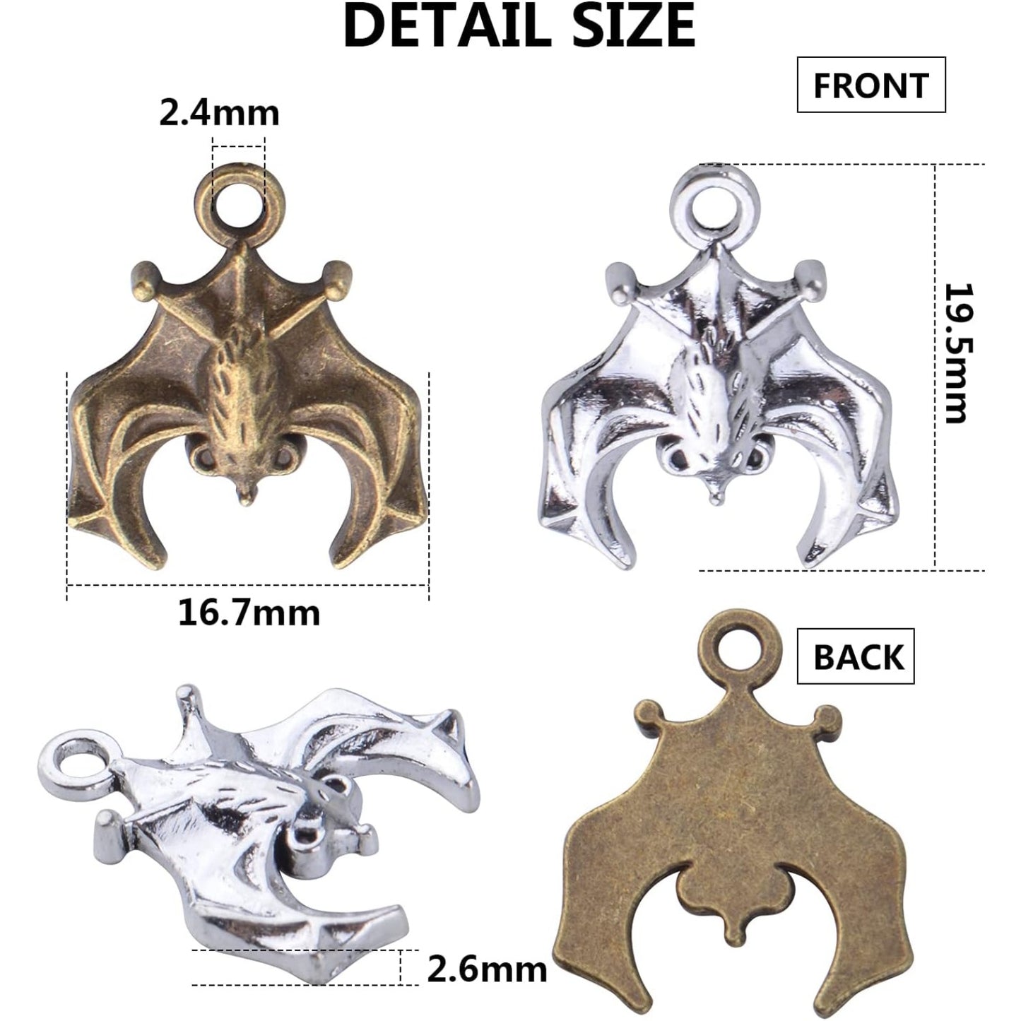 40pcs Alloy Bat Charms Halloween Spooky Flittermouse Flying Vampire Bat Pendants Charms Animal Charms Craft Supplies for Jewelry Making DIY Bracelet Necklace