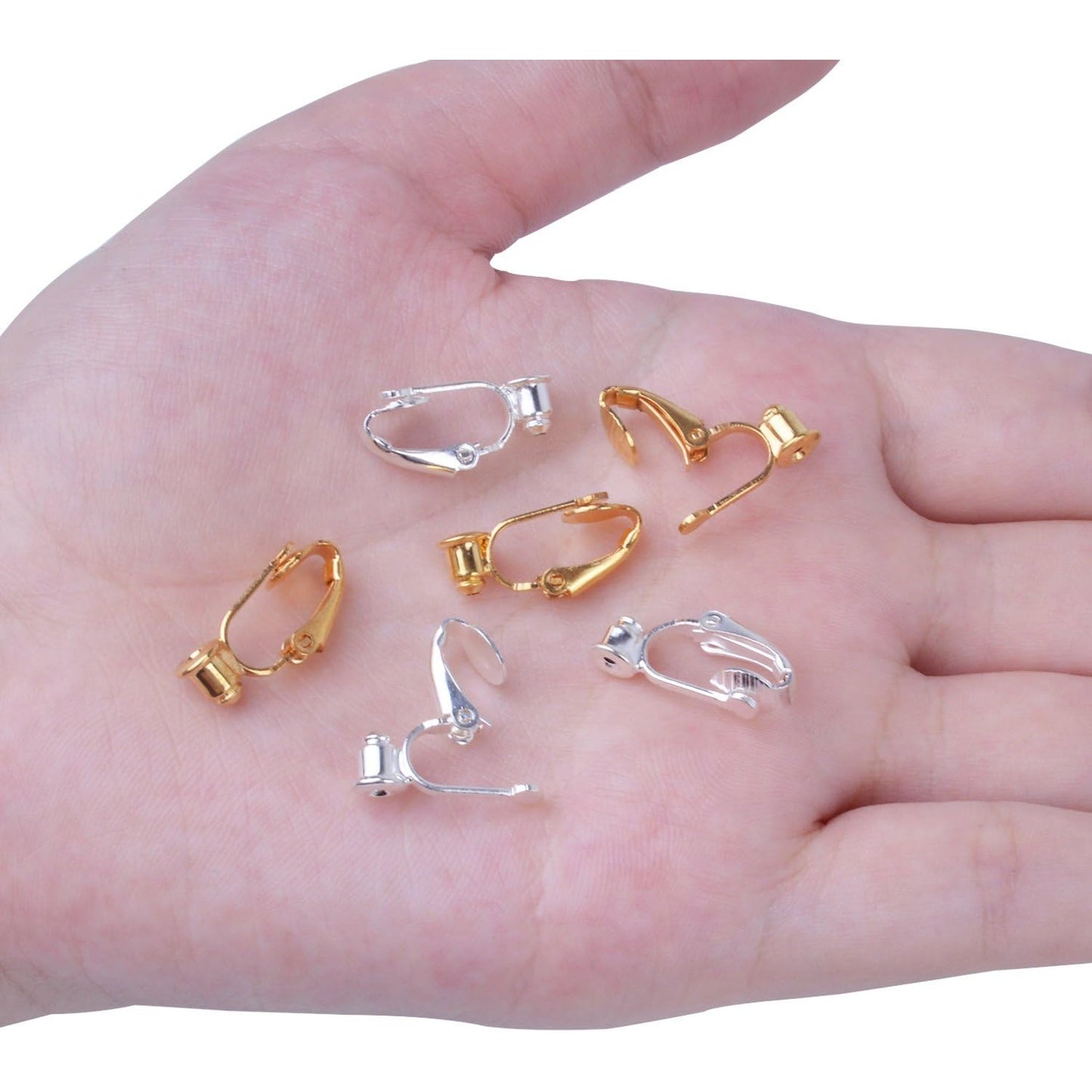 20 Pieces Earring Clip Backs Clip-on Earring Converter Components Findings with Post for None Pierced Ears, Silver and Gold