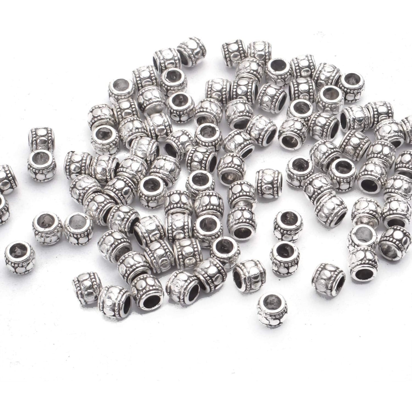 100pcs Tibetan Silver Spacer Beads Large Hole Beads Charms Hollow Tube Bead for DIY Necklace Bracelets