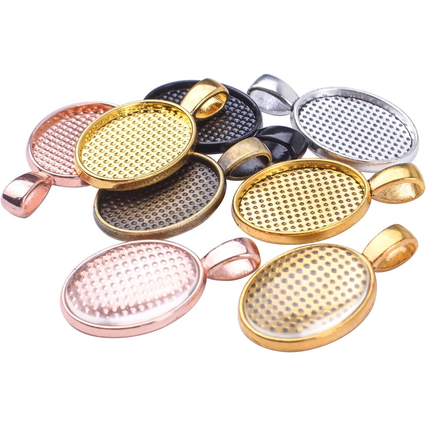 48pcs Bezel Pendant Blanks Set, 24pcs 6 Colors Oval Pendant Trays Bezel Blanks with 24pcs Glass Cabochons Clear Dome Tiles for DIY Bracelet Necklace Jewelry Crafts Making
