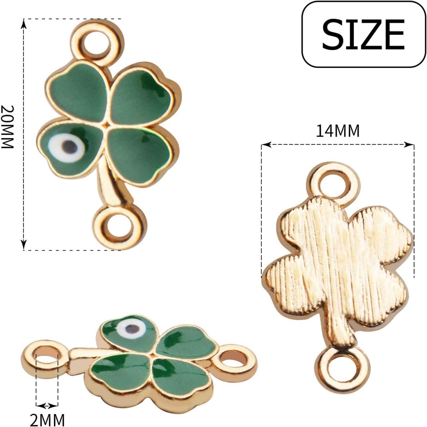 12PCS Four Leaf Clover Charms Alloy Evil Eye Pendant Connectors Findings Patrick's Day Charms for DIY Necklace Bracelet Jewelry Making