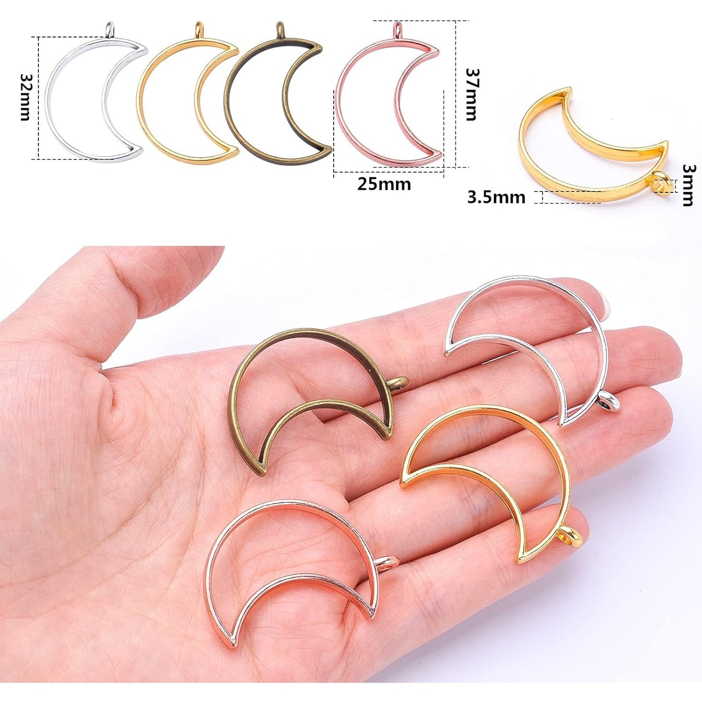 20pcs 4 Colors Moon Open Bezel Pendants Charms Crescent Charms Resin Molds Open Back Pendant Blanks Hollow Frame Pendants for Resin Jewelry DIY Crafts Making