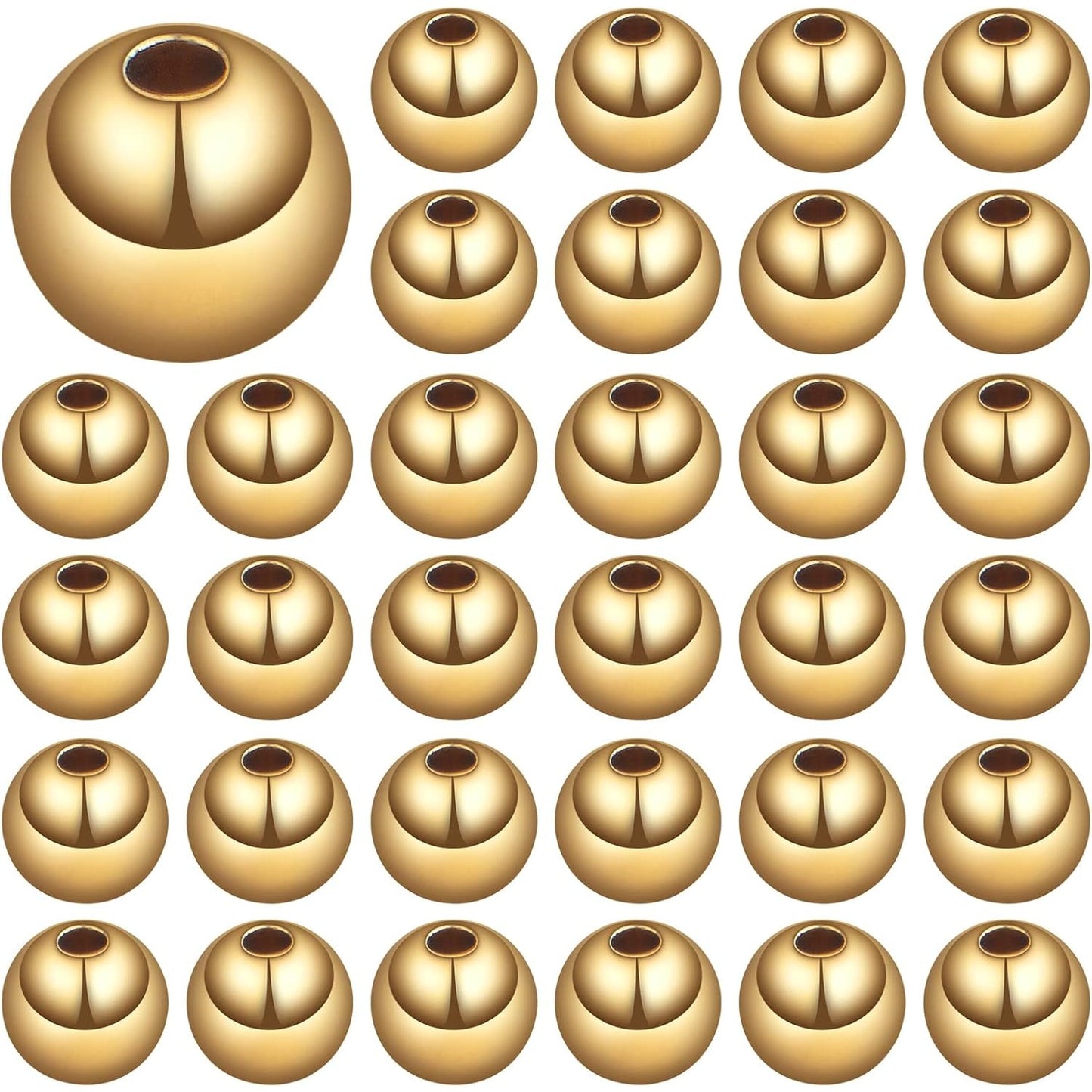 100pcs 6 mm Golden Plated Smooth Round Rondelle Spacer Beads Brass Tarnish Resistant Seamless Loose Ball Beads for DIY Bracelet Necklace Jewelry Making Supplies