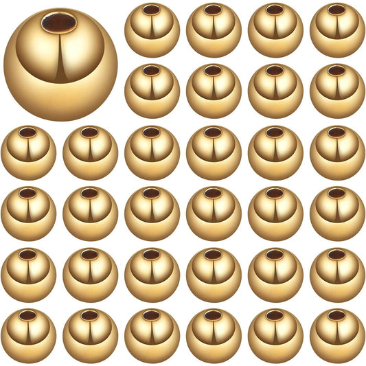100pcs 6 mm Golden Plated Smooth Round Rondelle Spacer Beads Brass Tarnish Resistant Seamless Loose Ball Beads for DIY Bracelet Necklace Jewelry Making Supplies
