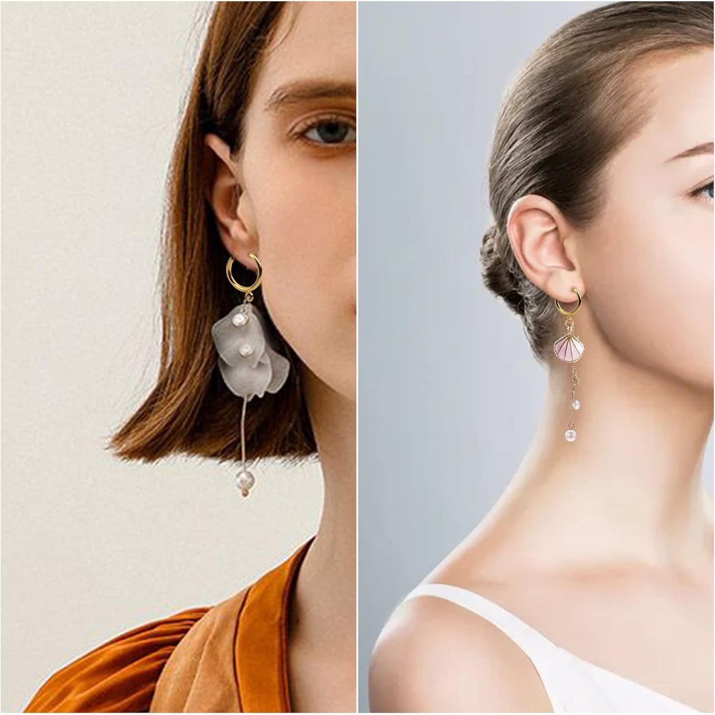 16pcs Brass Clip-on Hoop Earring Converters Round Dangle Ear Clips Classic Earring Findings with Open Loop for Non-Pierced Ears Jewelry Making, Bright Silver