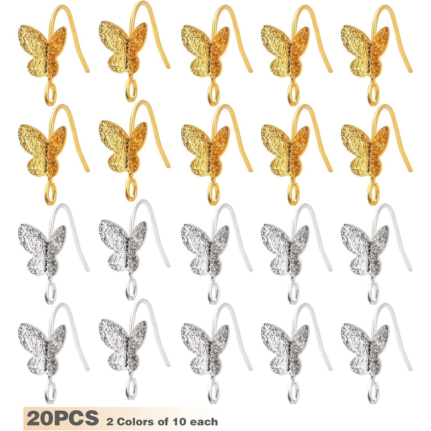 20pcs Butterfly Earring Hooks Brass French Fish Hooks Earrings Ear Wire Connectors Elegant Dangle Earrings for Women DIY Jewelry Making Findings, 18K Gold and Silver