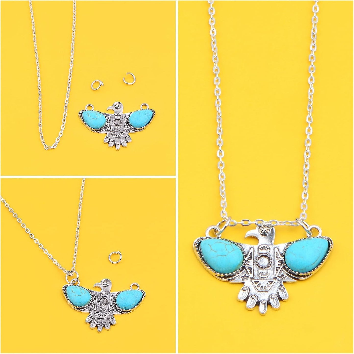 6pcs Tibetan Animal Eagle Chicken Synthetic Turquoise Charms Vintage Alloy Rooster Chicken Dangle Pendants for DIY Necklace Bracelet Earrings Jewelry Making, 3 Styles