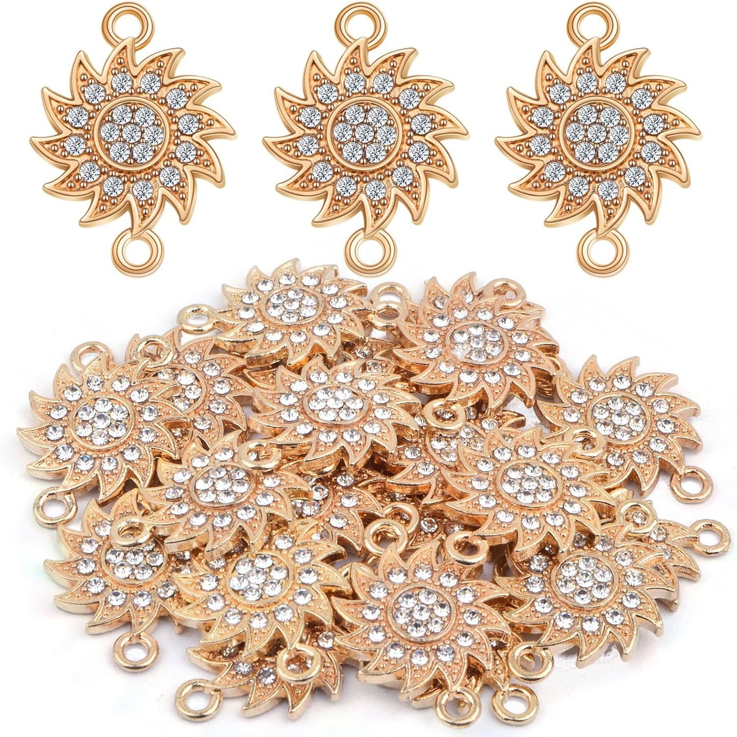 20pcs Flower Connector Charms with Shiny Rhinestone Alloy Flower Shape Pendants Double Loops Links for DIY Dangle Earrings Bracelets Jewelry Making Findings