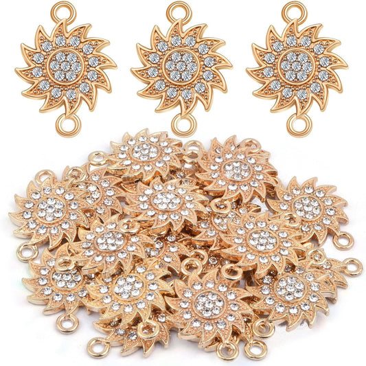 20pcs Flower Connector Charms with Shiny Rhinestone Alloy Flower Shape Pendants Double Loops Links for DIY Dangle Earrings Bracelets Jewelry Making Findings