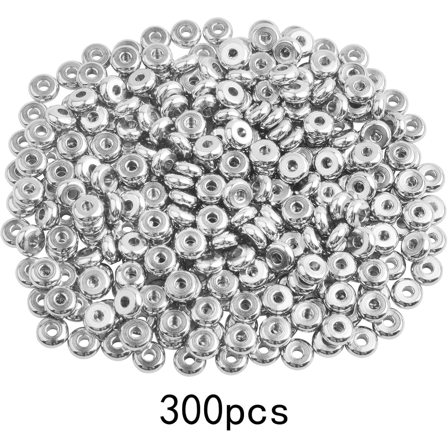 300pcs 4 mm Flat Round Spacer Beads Stainless Steel Disc Spacer Beads Rondelle Loose Beads Accessories for DIY Bracelet Necklace Jewelry Making Findings, Hole 1.5 mm