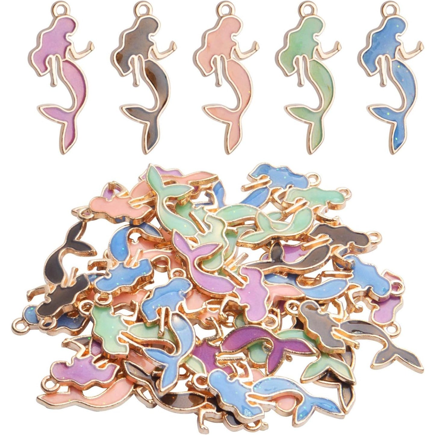 Enemal Mermaid Charms, 30pcs Gold Plated Oil Drip Enamel Pendants for Jewelry Making, Bracelets, Necklace Craft Supplies, 13 * 29mm